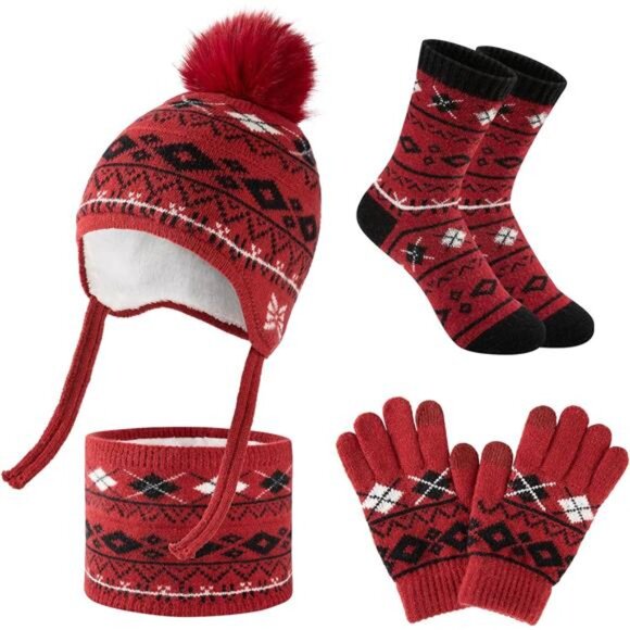 Other - 4 Pcs Kids Winter Beanie Hat Gloves Scarf Sock Set